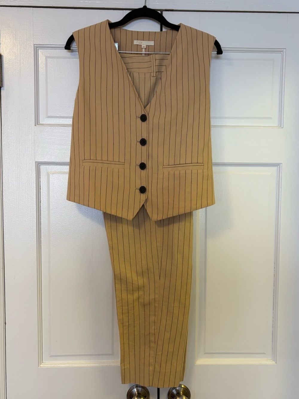 Maje Tan Pinstripe Vest & Pants Set